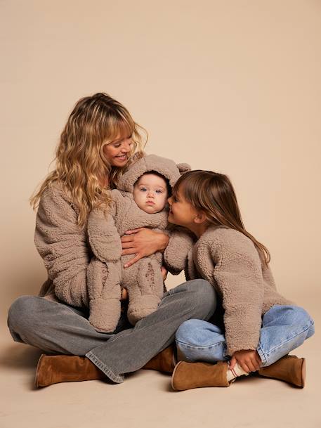 Sherpajas met luipaardvoering, capsulecollectie moeder-dochter ENVIE DE FRAISE taupe - vertbaudet enfant 