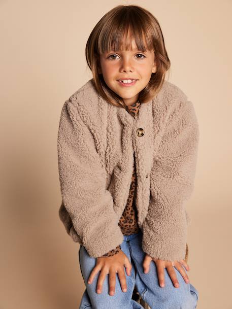Sherpajas met luipaardvoering, capsulecollectie moeder-dochter ENVIE DE FRAISE taupe - vertbaudet enfant 