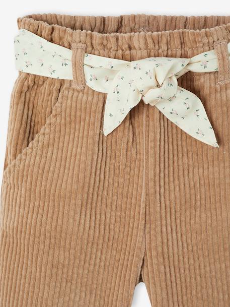 Wijde fluwelen broek met gebloede riem voor baby's beige+oudroze - vertbaudet enfant 