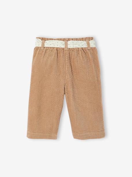Wijde fluwelen broek met gebloede riem voor baby's beige+oudroze - vertbaudet enfant 
