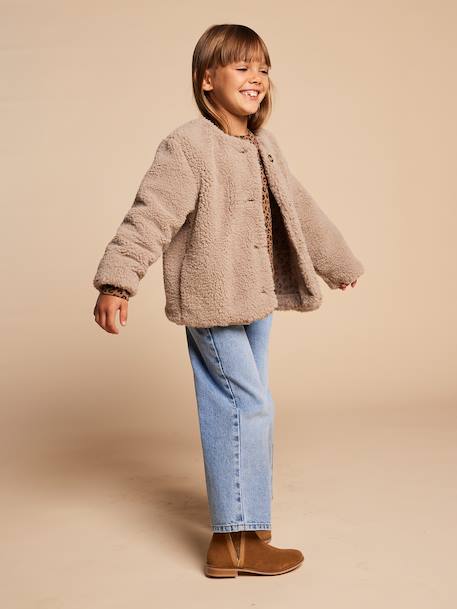 Sherpajas met luipaardvoering, capsulecollectie moeder-dochter ENVIE DE FRAISE taupe - vertbaudet enfant 