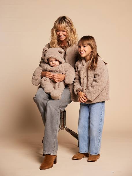 Sherpajas met luipaardvoering, capsulecollectie moeder-dochter ENVIE DE FRAISE taupe - vertbaudet enfant 
