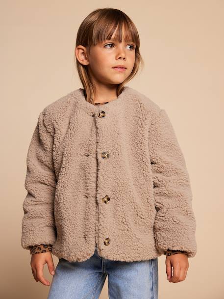 Sherpajas met luipaardvoering, capsulecollectie moeder-dochter ENVIE DE FRAISE taupe - vertbaudet enfant 
