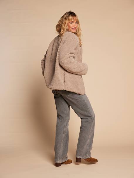 Sherpajas met luipaardvoering voor dames, moeder-dochter capsulecollectie ENVIE DE FRAISE taupe - vertbaudet enfant 