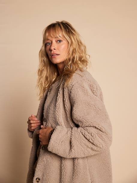 Sherpajas met luipaardvoering voor dames, moeder-dochter capsulecollectie ENVIE DE FRAISE taupe - vertbaudet enfant 