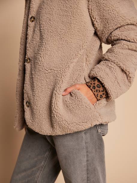 Sherpajas met luipaardvoering voor dames, moeder-dochter capsulecollectie ENVIE DE FRAISE taupe - vertbaudet enfant 
