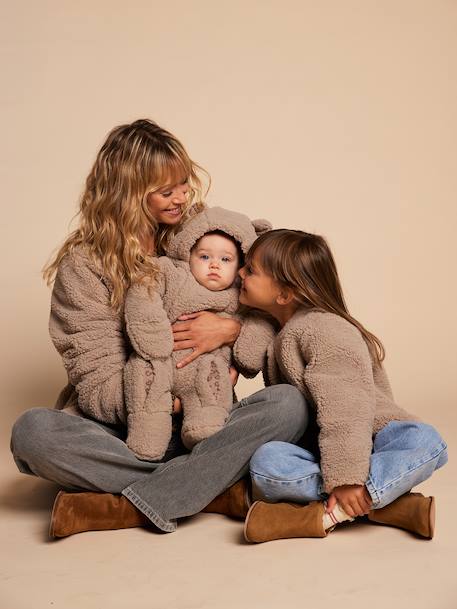 Sherpajas met luipaardvoering voor dames, moeder-dochter capsulecollectie ENVIE DE FRAISE taupe - vertbaudet enfant 