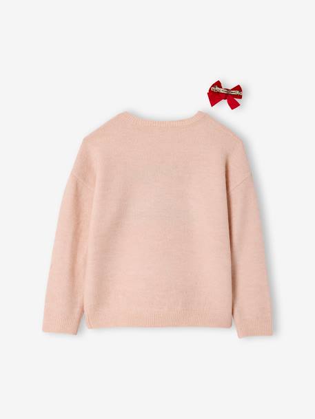 Kerstcadeauverpakking 'Renne' jacquard trui + 2 scrunchies voor meisjes ecru+lichtroze - vertbaudet enfant 
