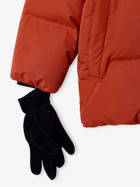 Donsjack met capuchon, fleecevoering en wanten of handschoenen amber+dennen - vertbaudet enfant 