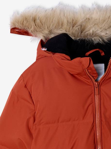 Donsjack met capuchon, fleecevoering en wanten of handschoenen amber+dennen - vertbaudet enfant 