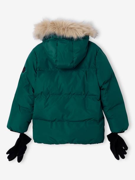 Donsjack met capuchon, fleecevoering en wanten of handschoenen amber+dennen - vertbaudet enfant 
