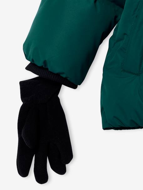 Donsjack met capuchon, fleecevoering en wanten of handschoenen amber+dennen - vertbaudet enfant 