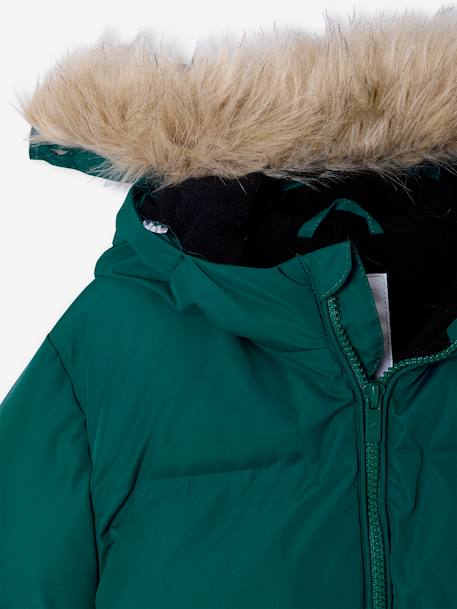 Donsjack met capuchon, fleecevoering en wanten of handschoenen amber+dennen - vertbaudet enfant 