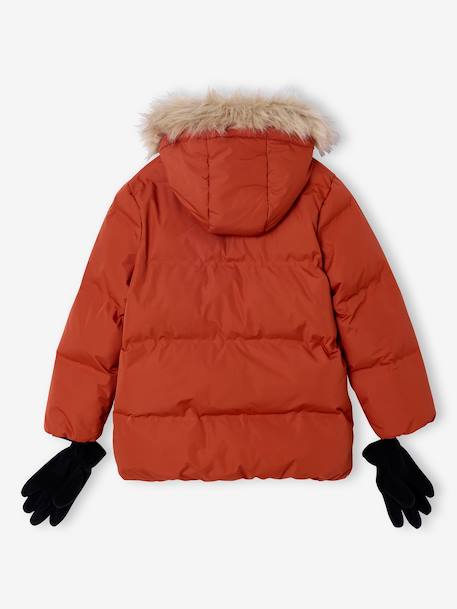 Donsjack met capuchon, fleecevoering en wanten of handschoenen amber+dennen - vertbaudet enfant 