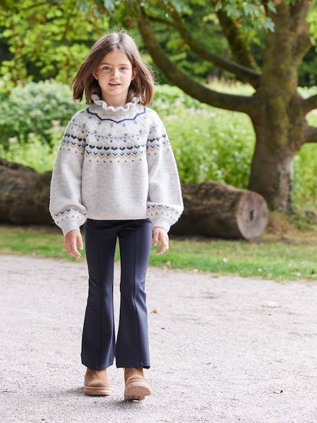 Jacquard trui met glinsterende details voor meisjes gemêleerd grijs+roze (poederkleur) - vertbaudet enfant 