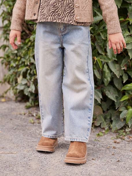 Wijde meisjesjeans blauw+denimgrijs+gebleekt denim+middenblauw+ongewassen denim+stone+zwart denim - vertbaudet enfant 