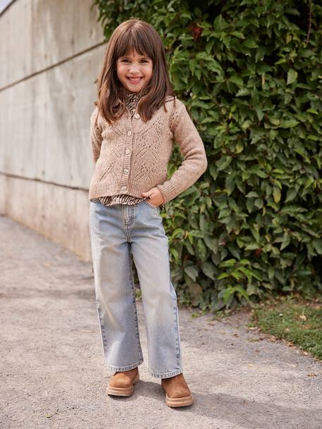 Wijde meisjesjeans blauw+denimgrijs+gebleekt denim+middenblauw+ongewassen denim+stone+zwart denim - vertbaudet enfant 