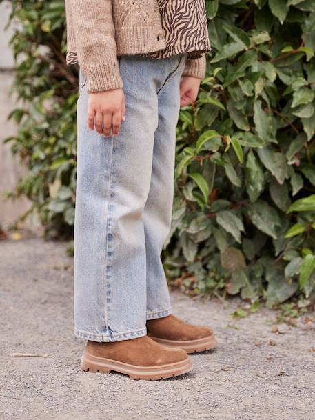 Wijde meisjesjeans blauw+denimgrijs+gebleekt denim+middenblauw+ongewassen denim+stone+zwart denim - vertbaudet enfant 