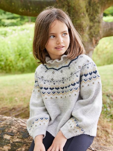 Jacquard trui met glinsterende details voor meisjes gemêleerd grijs+roze (poederkleur) - vertbaudet enfant 