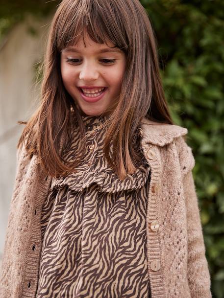 Blouse van katoengaas met zebraprint voor meisjes chocoladebruin - vertbaudet enfant 