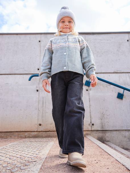 Wijde meisjesjeans blauw+denimgrijs+gebleekt denim+middenblauw+ongewassen denim+stone+zwart denim - vertbaudet enfant 