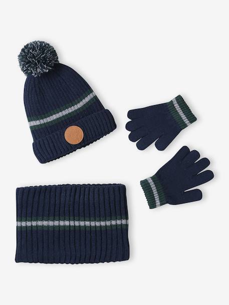 Kerstset muts rendier + snood + wanten/handschoenen jongen marineblauw - vertbaudet enfant 