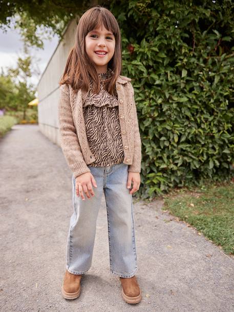 Blouse van katoengaas met zebraprint voor meisjes chocoladebruin - vertbaudet enfant 
