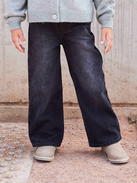 Wijde meisjesjeans blauw+denimgrijs+gebleekt denim+middenblauw+ongewassen denim+stone+zwart denim - vertbaudet enfant 