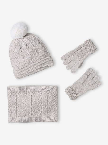 Kerstcadeauset voor meisjes muts + snood + wanten/handschoenen gemêleerd beige - vertbaudet enfant 