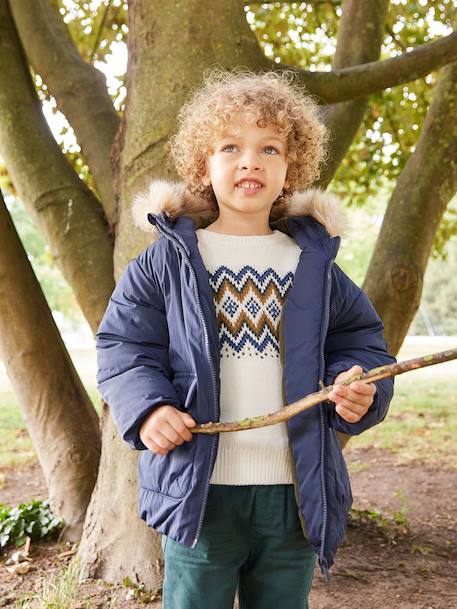 Parka sweater met capuchon voor jongens marineblauw - vertbaudet enfant 