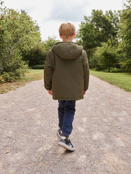 Parka met capuchon en sherpavoering voor jongens kaki+zwart - vertbaudet enfant 