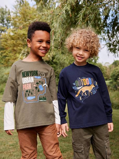 T-shirt met 2-in-1 effect voor jongens kaki - vertbaudet enfant 