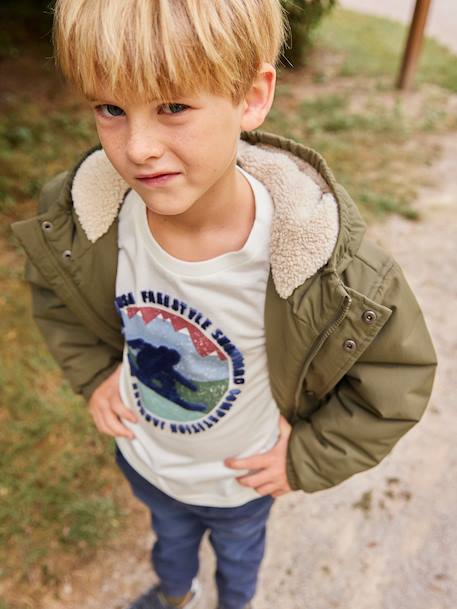 Parka met capuchon en sherpavoering voor jongens kaki+zwart - vertbaudet enfant 