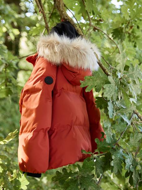 Donsjack met capuchon, fleecevoering en wanten of handschoenen amber+dennen - vertbaudet enfant 