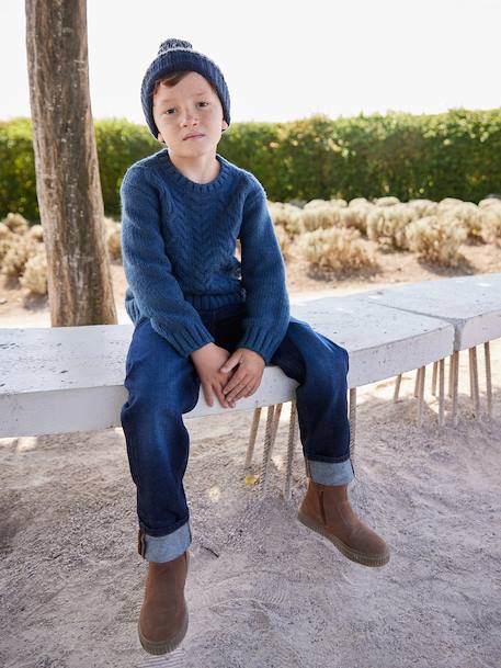 Rechte jeans voor jongens met omslag ongewassen denim+stone - vertbaudet enfant 