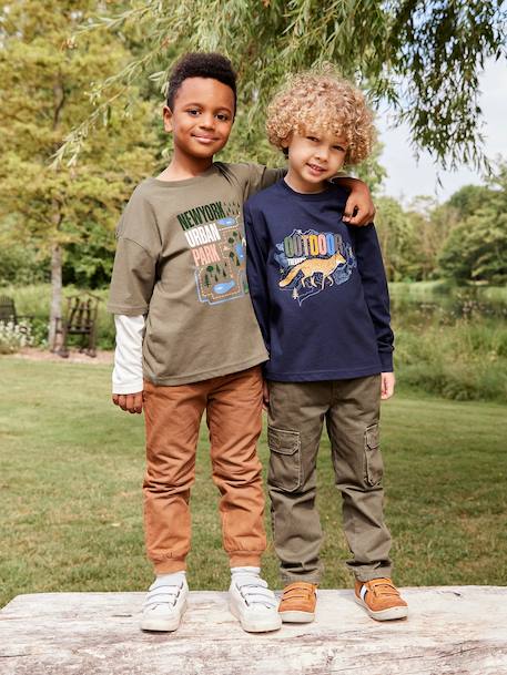 T-shirt met lange mouwen met print voor jongens marineblauw - vertbaudet enfant 