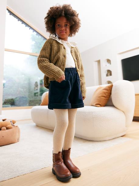 Short van velours met hartvormige zakken voor meisjes, gemakkelijk aan te trekken. kaki+marineblauw+oudroze+rozen - vertbaudet enfant 
