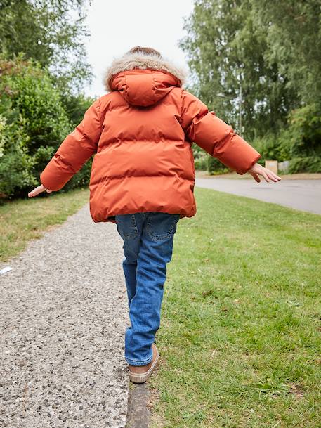 Donsjack met capuchon, fleecevoering en wanten of handschoenen amber+dennen - vertbaudet enfant 