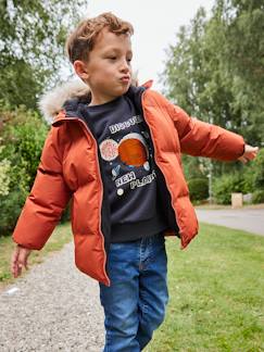 -Donsjack met capuchon, fleecevoering en wanten of handschoenen