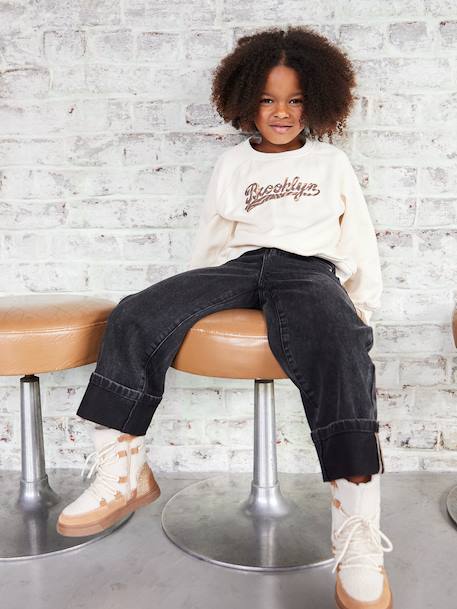 Sweater met 'Brooklyn' inscriptie en zebraprint voor meisjes ecru - vertbaudet enfant 