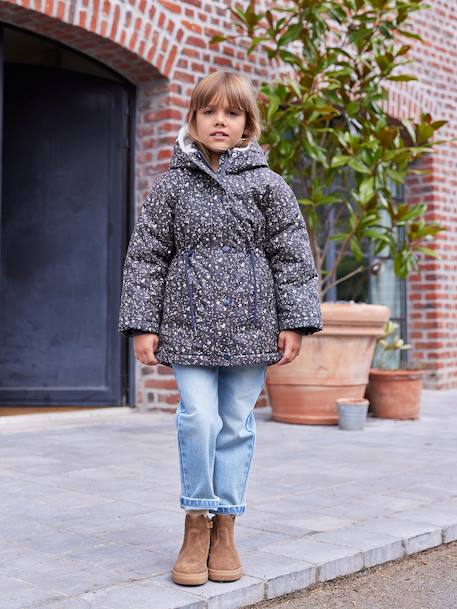 Romantische parka met capuchon voor meisjes groen+marineblauw - vertbaudet enfant 