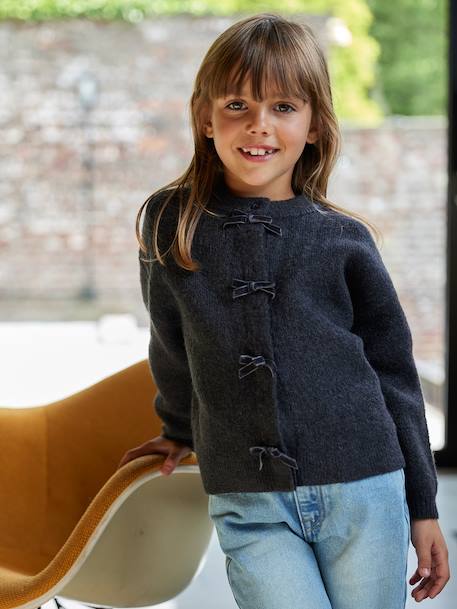 Fantasie vest voor meisjes met fluweel / velours met strik antraciet+roze (poederkleur) - vertbaudet enfant 