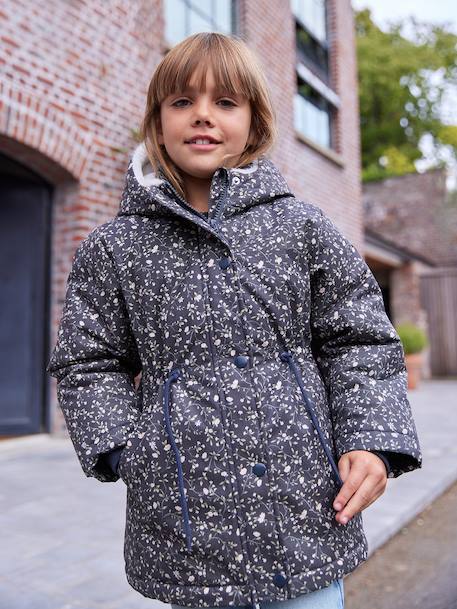 Romantische parka met capuchon voor meisjes groen+marineblauw - vertbaudet enfant 