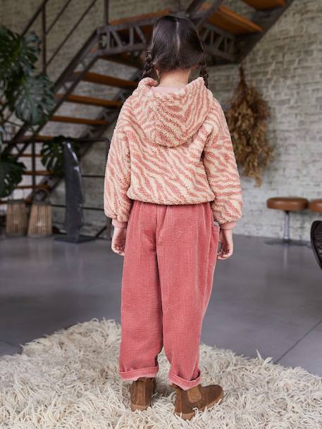 Meisjesbroek van fluweel / velours met losse pasvorm chocoladebruin+groengrijs+oudroze - vertbaudet enfant 