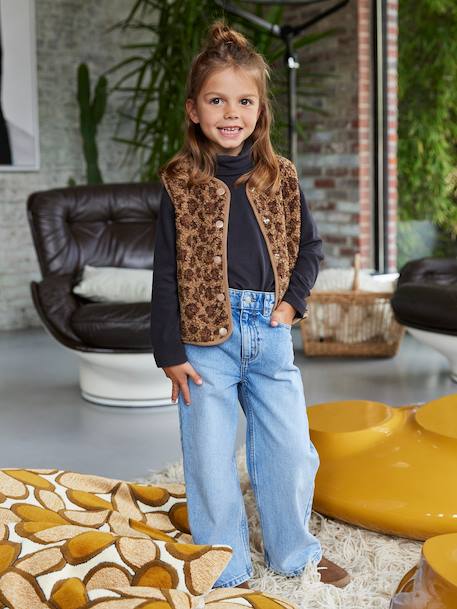 Mouwloos meisjesvestje van sherpa met luipaardprint bruin+ecru - vertbaudet enfant 