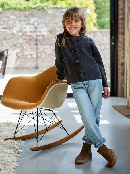 Mom jeans voor meisjes denimgrijs+lichtblauw+middenblauw - vertbaudet enfant 