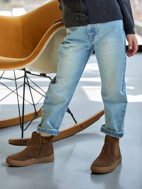 Mom jeans voor meisjes denimgrijs+lichtblauw+middenblauw - vertbaudet enfant 