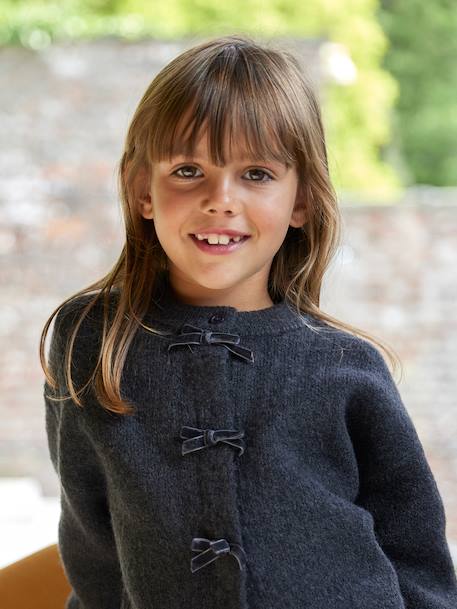 Fantasie vest voor meisjes met fluweel / velours met strik antraciet+roze (poederkleur) - vertbaudet enfant 
