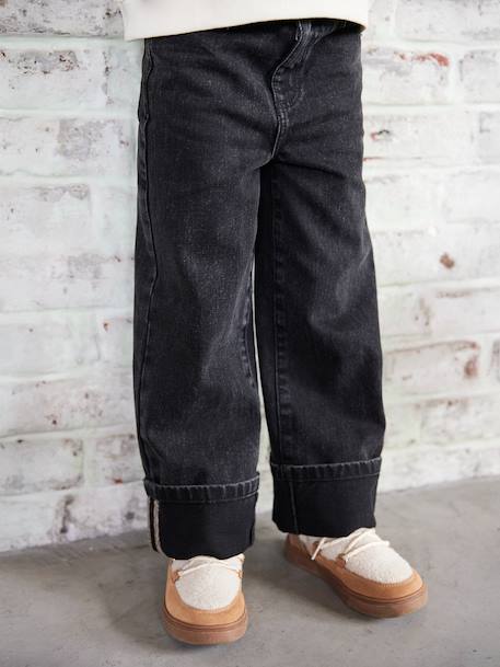 Wijde jeans met omslag voor meisjes zwart denim - vertbaudet enfant 