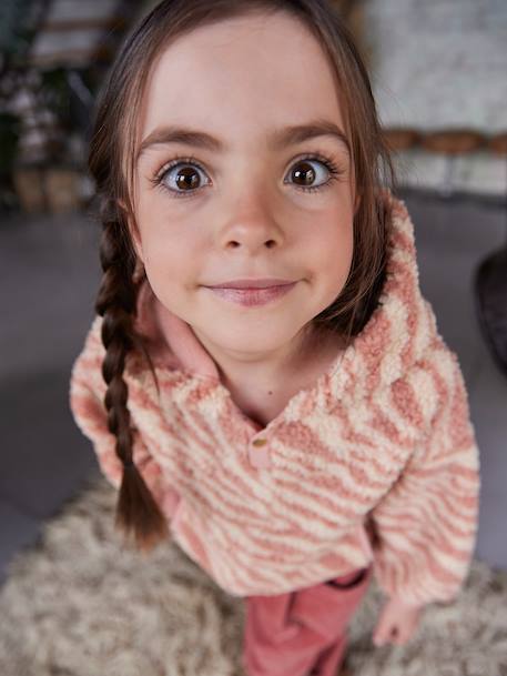 Meisjessweater met capuchon van sherpa ecru+roze (poederkleur) - vertbaudet enfant 